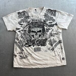 Southpole Skull Graphic T Shirt White Y2K Mens Large